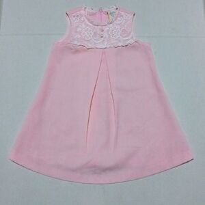 Vintage Baby Togs Sleeveless Dress-Size 2T-Pink-Lace Yoke-Faux Pearls-Trim